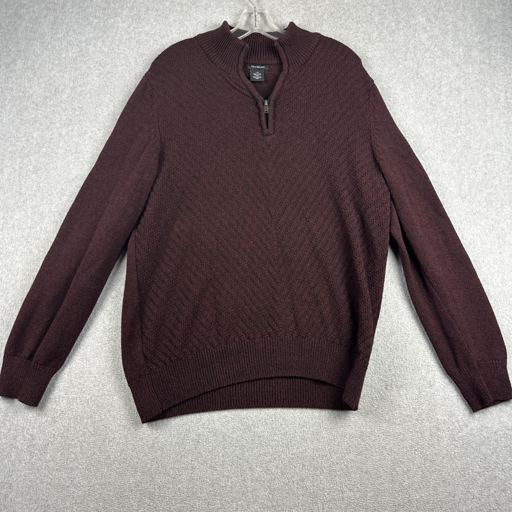 Calvin Klein Sweater Mens L Maroon Quarter Zip 1/4 Pullover Knit Cotton Casual